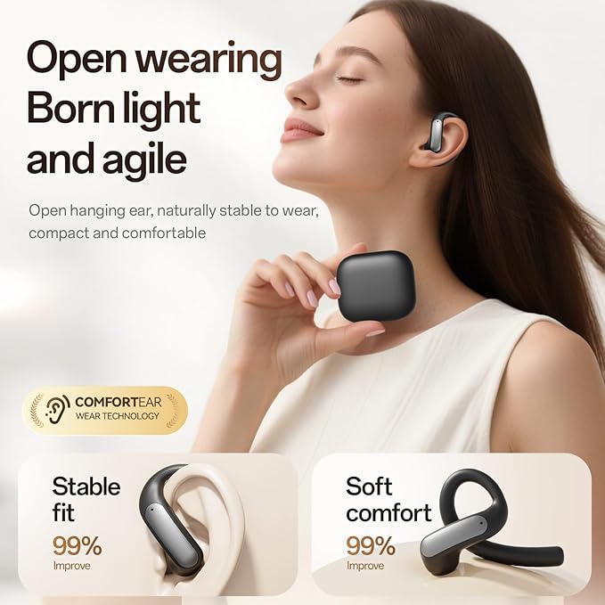 TINGER Open Ear Bluetooth Headphones 5.4 - IPX5 Waterproof Wireless Sports Earbuds,18H Playtime with Digital Power Display, Ultra-Light Weight Design for Cycling/Running/Gym (Orange)