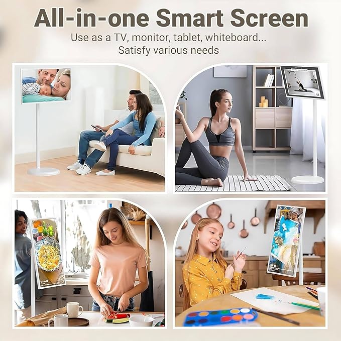Portable Smart 27/32 in Full Hd Touchscreen Monitor, with Wheels and Remote Control, 5-6Hour Battery Life,Wireless/Wired Screen Mirroring, Rotating Display，4+64GB/8+128GB 27IN-4+64GB