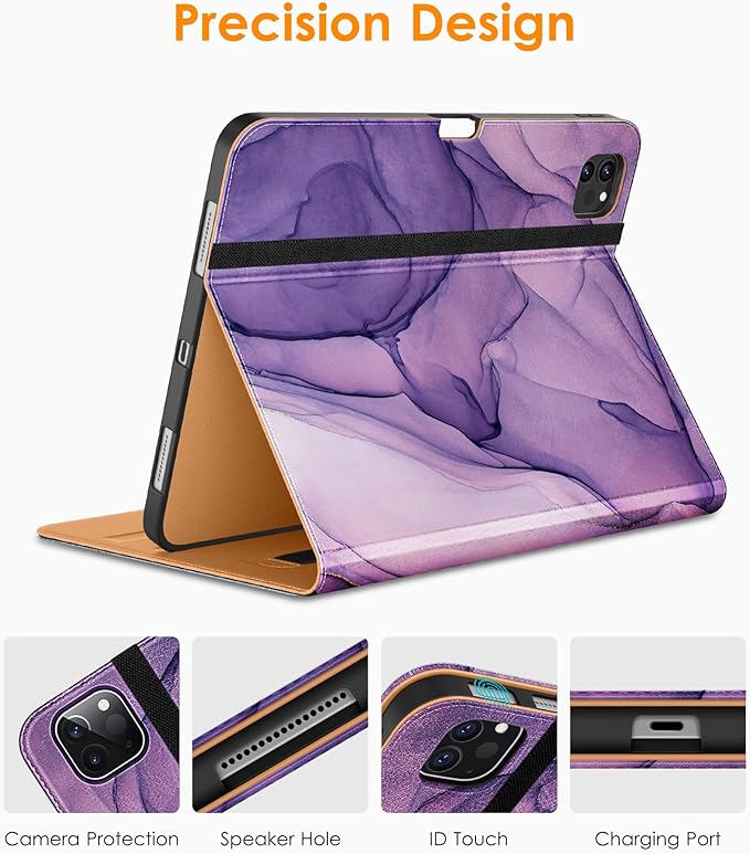 DTTO for iPad Pro 12.9 6th / 5th / 4th / 3rd Generation Case 2022/2021/2020/2018, Leather Folio Stand Cover with Built-in Apple Pencil Holder -Auto Wake/Sleep and Multi Viewing Angles, Purple Marble
