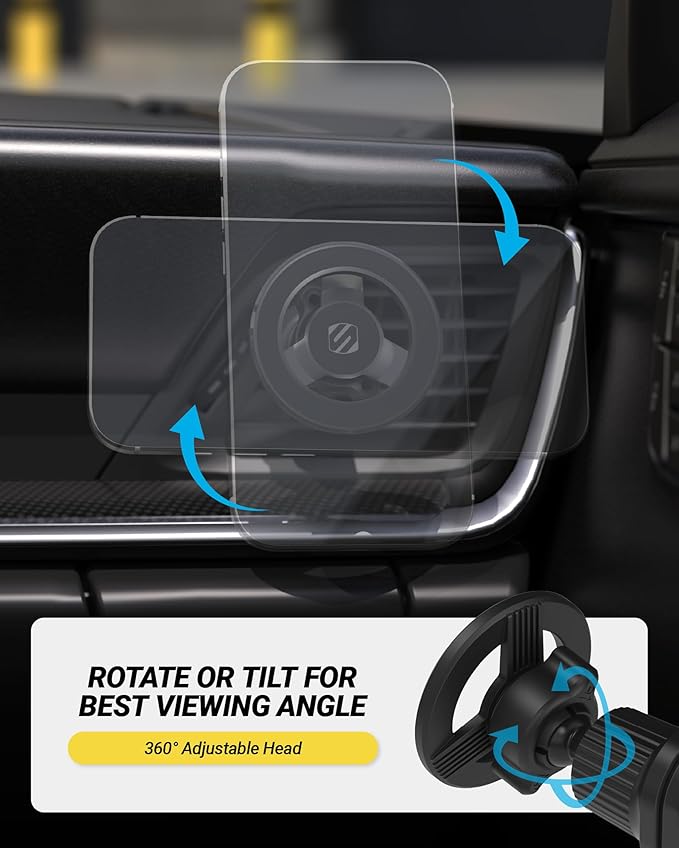 Scosche MagSafe Car Mount Vent, Phone Holders for Your Car with Strong Magnetic Hold and Secure Twist-Lock Vent Clip, Rotatable Car Phone Holder for iPhone 17 16 15 14, Includes Magnetic Ring, 2-Pack