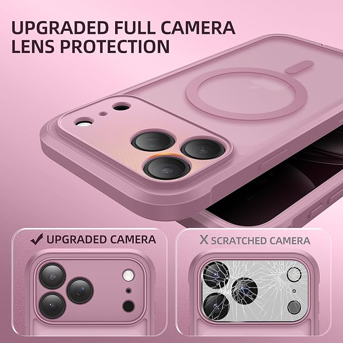 BERFY for iPhone 17 Pro Max Case, Compatible with MagSafe, Built-in Privacy Screen Protector, Camera Protection, Shockproof Full Body Phone Case 6.9", Translucent Palevioletred