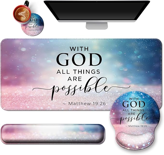 Mouse Pad + Desk Mat + Keyboard Wrist Rest + Coaster 4 in 1 Set, Cute Ergonomic Large Gaming Mousepad with Wrist Rest Support Desk Pad for Computer Laptop Office Home Decor-Glitter Night Sky