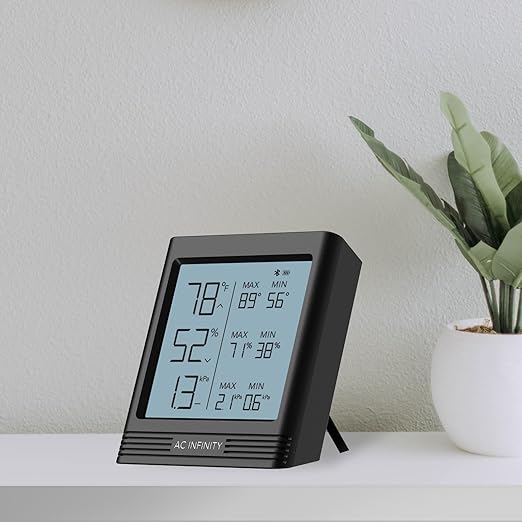 AC Infinity Temperature Humidity VPD Smart Hygrometer B1 with LCD Display & Bluetooth App Monitor, Climate Gauge Thermometer Sensor Probe for Basements, Guitar Rooms, Grow Tents, Greenhouses
