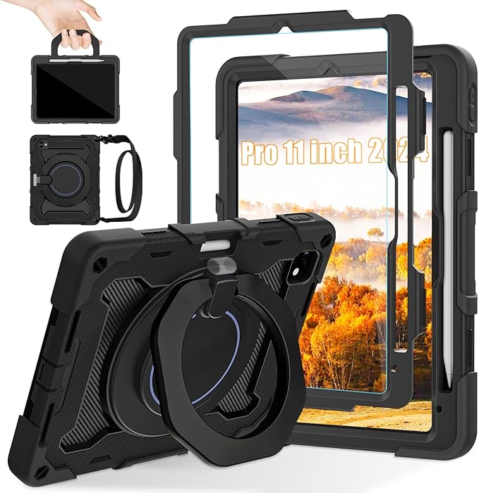 ROISKIN for iPad Pro 11 inch Case (M5/M4 (2025/2024)), Pro 11'' 6th/5th Gen -with HD Screen Protector, 360 Kickstand/Handle, Shoulder Strap, Pen Holder, Heavy Duty Military Grade - Kids Friendly