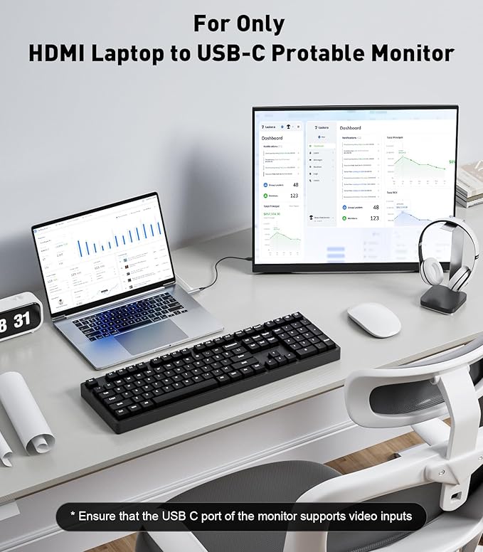 UANTIN HDMI to USB C Adapter (4K 60Hz) Uni-Directional HDMI (Source) to Type-C (Display) Male to Female Compatible with Laptop,PS5,XR/AR Glasses,Portable Monitor, Not Charging The Device