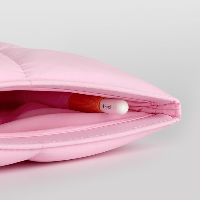Comfyable Puffy 9-11 Inch Tablet Sleeve Compatible for 11 Inch iPad Pro M5, iPad Air M4 2026 with Magic Keyboard, Quilted Puffer Vertical Tablet Carrying Case for Women Men, Candy Pink