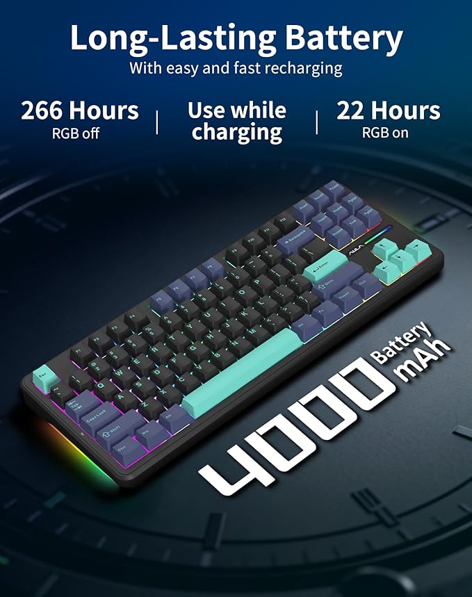 Aula F87 Pro Wireless Mechanical Keyboard, 87-Key TKL Tri-Mode (BT5.0/2.4G/USB-C), Hot Swappable Gasket Mount Keyboard, 4000mAh Battery, RGB Backlit PBT Keycaps Custom Gaming Keyboard for PC Mac
