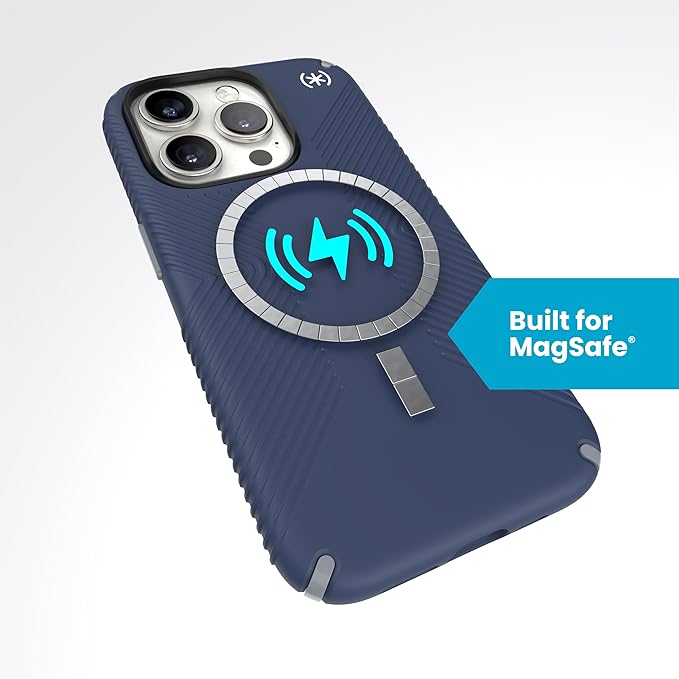 Speck iPhone 15 Pro Case - Built for MagSafe, Drop Protection Grip - Scratch Resistant, Soft Touch, 6.1 Inch Phone Case - Presidio2 Grip Coastal Blue/Dust Grey/White