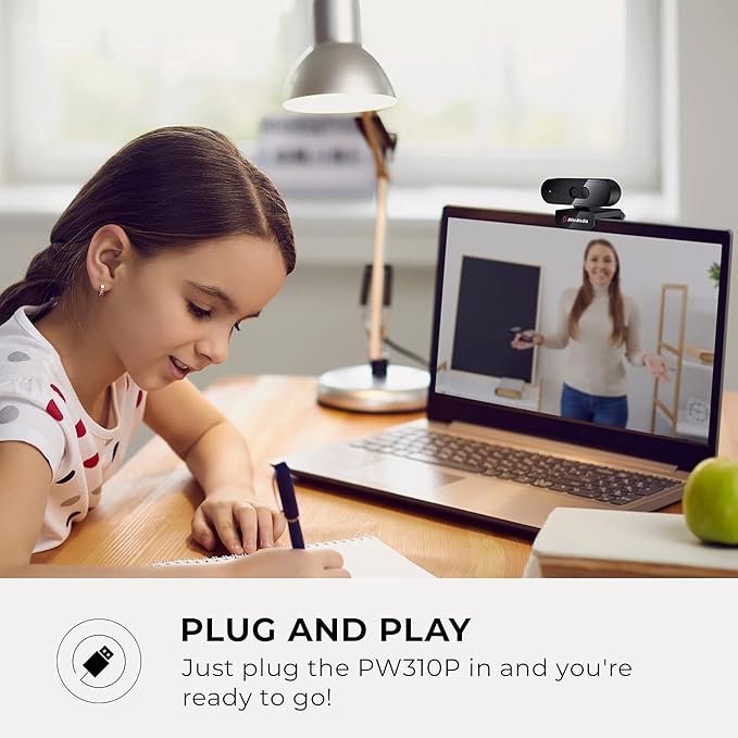 AVerMedia PW310P Webcam - Full 1080p 30fps HD Camera with Autofocus and Dual Stereo Microphones, Work from Home, Remote Learning - NDAA Compliant