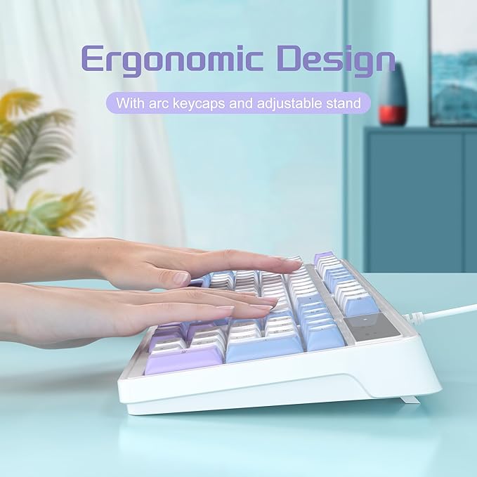 Wire Gaming Keyboard,Creamy Keyboard and Mouse Combo, 7 Colorful Rainbow Backlight Classic Gaming Keyboard (White & Blue & Purple)