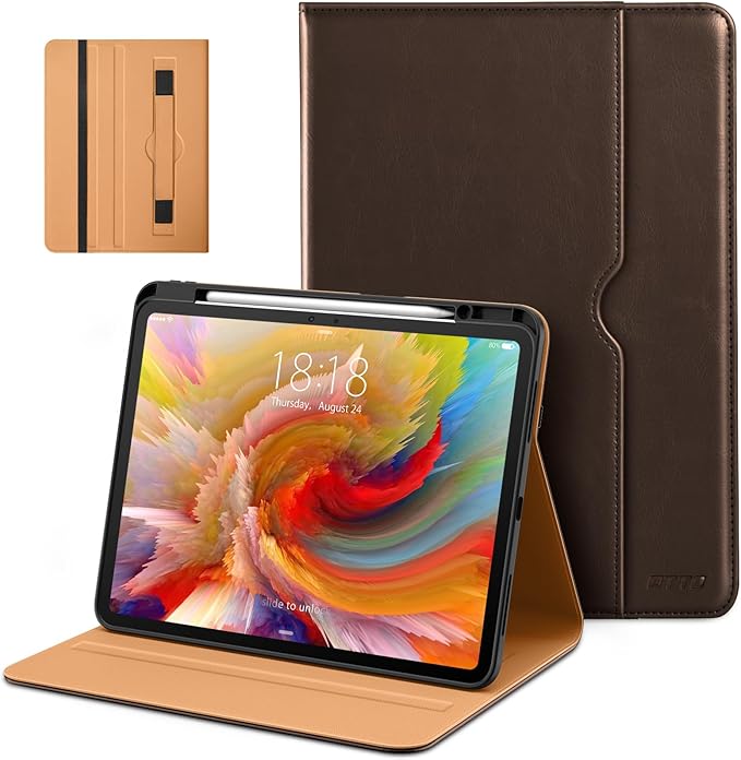 DTTO for iPad Pro 13 inch Case (M5/M4) 2025/2024, Premium Leather Business Folio Stand Cover with Pencil Holder - Auto Wake/Sleep & Multiple Viewing Angles, Built in Hand Strap & Pocket, Dark Brown