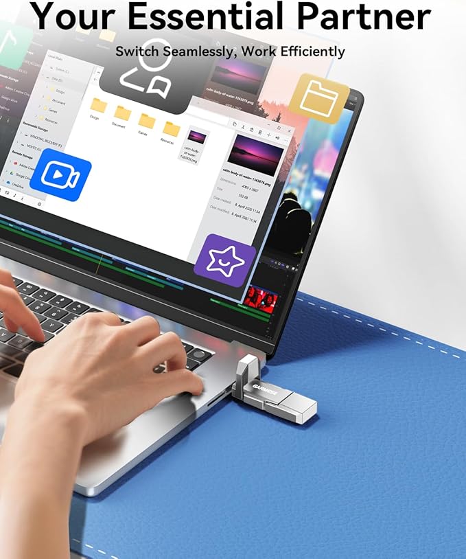 USB C SSD Flash Drive 512GB Up to 450MB/s, External SSD Type C+ USB A USB 3.2 Dual Ports Portable Metal Thumb Drive Stick 2-in-1 External Drive for iPhone 17/16/15 Series/Mac/Android Phone