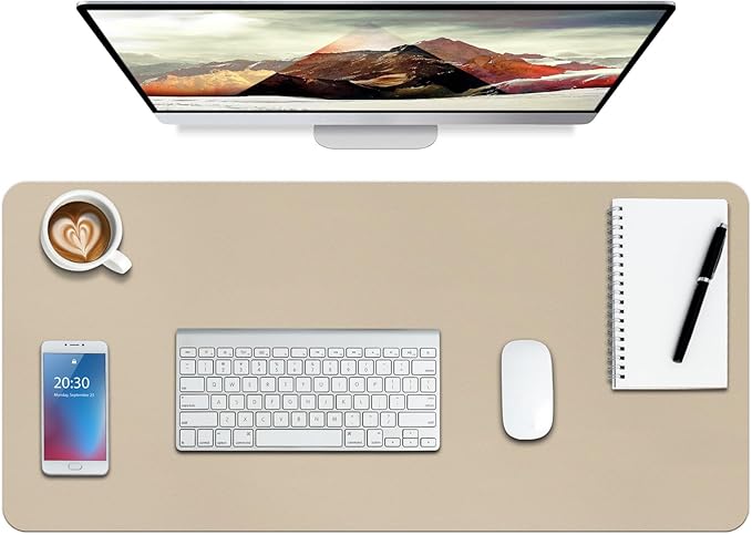 Boutilon Leather Desk Pad Protector,Non-Slip Mouse Pad,Laptop Desk Pad,Office Mouse Mat,Waterproof Leather Desk Blotter,Desk Writing Pad for Office and Home (XL-Beige,35.4"x 15.7")