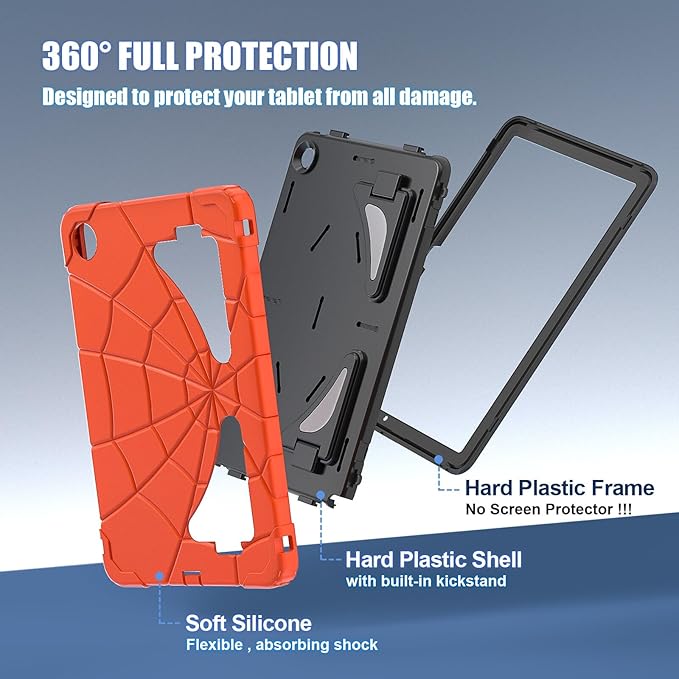 AKABEILA Compatible with Samsung Galaxy Tab A9 Plus 11 inch (SM-X216B)(2023) Tablet Case，Lightweight Shockproof Rugged Protective Cover with Kickstand for Kids Children Boys Babies Orange Black