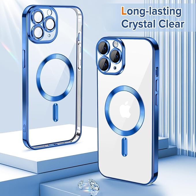 Hython Magnetic Clear for iPhone 11 Pro Case with Camera Lens Protector [Compatible with MagSafe] Luxury Plating Edge Slim Soft TPU Cover Protective Phone Case for iPhone 11 Pro 5.8", Deep Blue