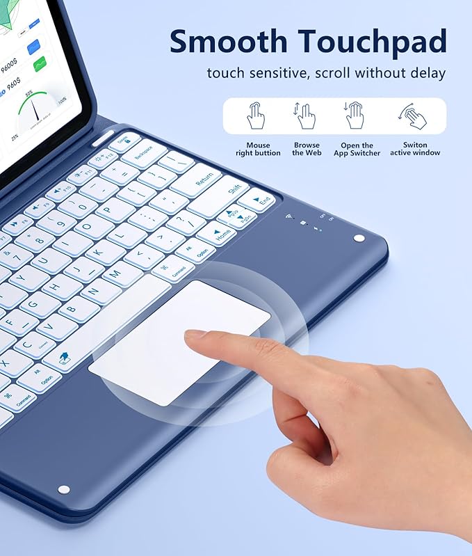 Harvopu for iPad Air 13 Inch & Pro 12.9 Case with Keyboard - Multi-Touch Trackpad, 7 Colors Backlit, Detachable Folio Keyboard Cover for iPad Pro 12.9 (6th, 5th, 4th, 3rd gen), Air 13 M4/M3/M2 (Blue)
