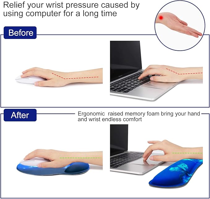 Mouse Pad Keyboard Wrist Rest, Gel Non Slip Rubber Wrist Support Rest Mouse Pad for Home Office, Computer, Laptop, Typist, Gamer, Soft Cushion Mousepad with Memory Foam Ergonomic, Blue Butterfly