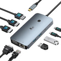 Laptop Docking Station 4 Monitors, 9 in 1, Dual HDMI+DP+VGA, 100W PD, 5Gbps, 3 USB C/A Ports, Ethernet, LIONWEI Docking Station Dual Monitor, USB C Hub for Dell/HP/Surface/MacBook