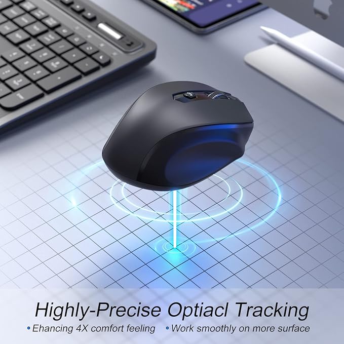 HOTWEEMS Wireless Mouse Bluetooth, Ergonomic Computer Mouse with 2400 DPI 5 Levels, 6 Buttons, 18 Month Battery, Silent Mouse for Laptop Mac PC Chromebook