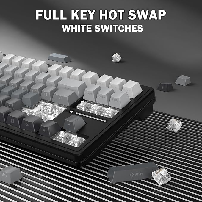 FELICON Attack Shark M87 PRO Wireless Mechanical Gaming Keyboard – 87-Key Tri-Mode (Bluetooth 5.0/2.4Ghz/USB-C), Hot-Swappable Linear Switch, RGB Backlit, 5000mAh Battery – Gray