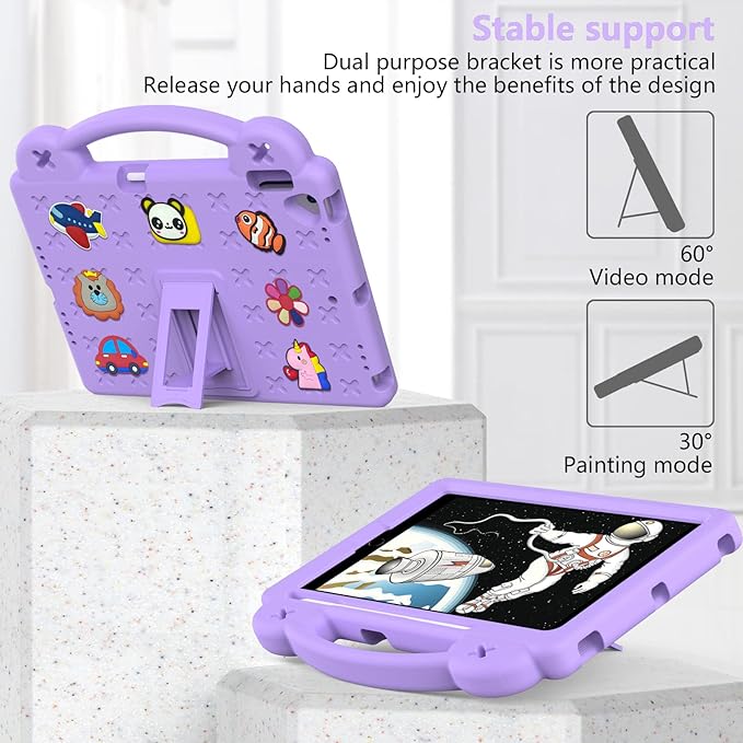 Dteck for iPad 9th/8th/7th Generation 10.2" Kids Case,Cute Panda Shockproof Rugged Lightweight Convertible Handles Stand Kid Friendly Case with Pencil Holder for iPad 10.2 2021/2020/2019,Light Purple