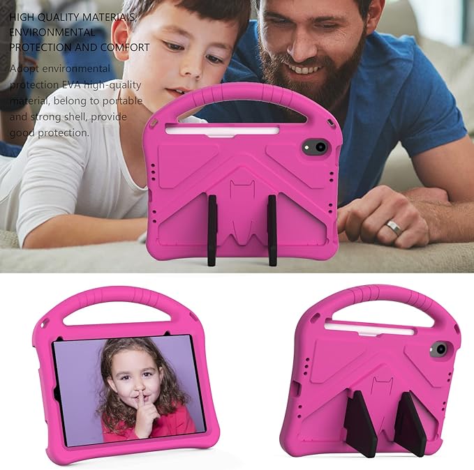 Kids Case for Apple iPad mini 7 2024/ iPad mini 6 2021 8.3", EVA Durable Shockproof Handle Kickstand Lightweight Kids Friendly Cover Case with Shoulder Strap, Rose
