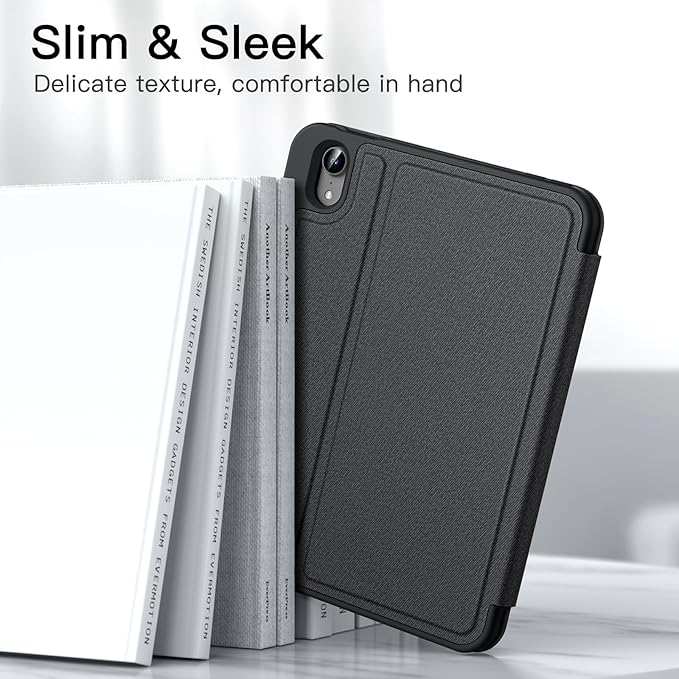 JETech Case for iPad mini (A17 Pro, 2024 Model, 7th) / Mini 6 (2021 Model, 6th) with Pencil Holder, Slim Folio Stand Protective Tablet Cover, Multi-Angle Viewing (Black)