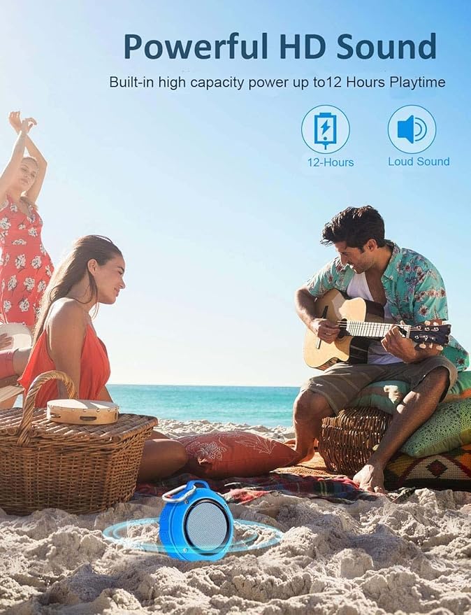 Kunodi Bluetooth Shower Speaker with IPX7 Waterproof, Dynamic Lights, Crisp Clear Sound, True Wireless Stereo, Clip Portable for Pool Beach Boat Kayak Float Golf