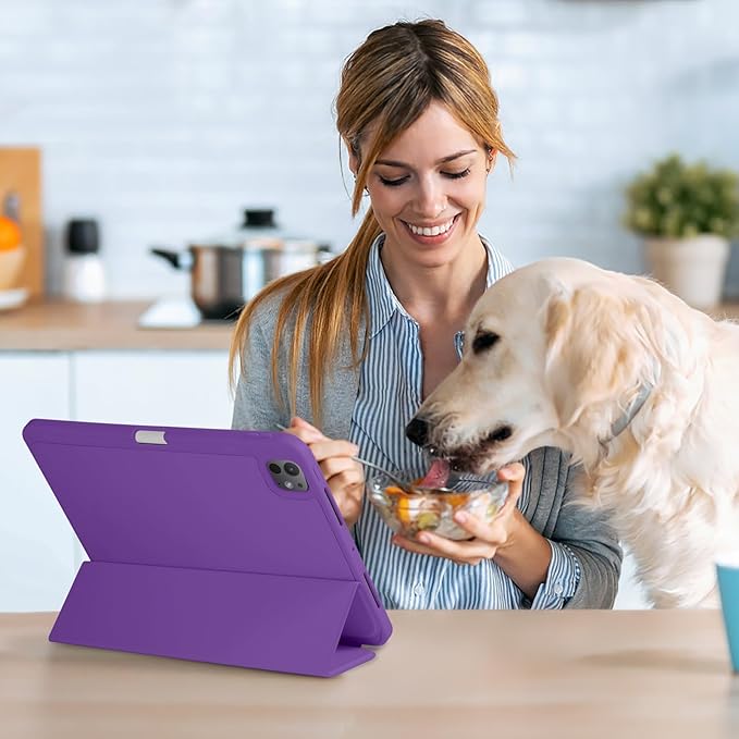 Kidopire New Compatible with iPad Pro 11 Inch Case (M4 2024/M5 2025) with Pencil Holder, Smart Cover with Protective Trifold Stand & Soft TPU Back, Auto Wake/Sleep, Support Pencil Pro, Dark Purple