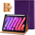 DTTO for iPad mini 7th (A17 Pro) 2024/iPad Mini 6th Generation Case 2021 8.3 Inch, Premium Leather Business Folio Stand Cover for Mini 7/6 with Pencil Holder-Multiple Viewing Angles, Dark Purple