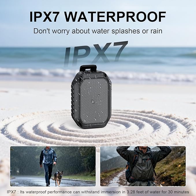 Wearable Bluetooth Speaker,IPX7 Waterproof Outdoor Speakers,Clip-On Wireless Small Portable Speaker with Bluetooth 6.0,TWS,Hands-Free Calls for Work,Golf,Camping