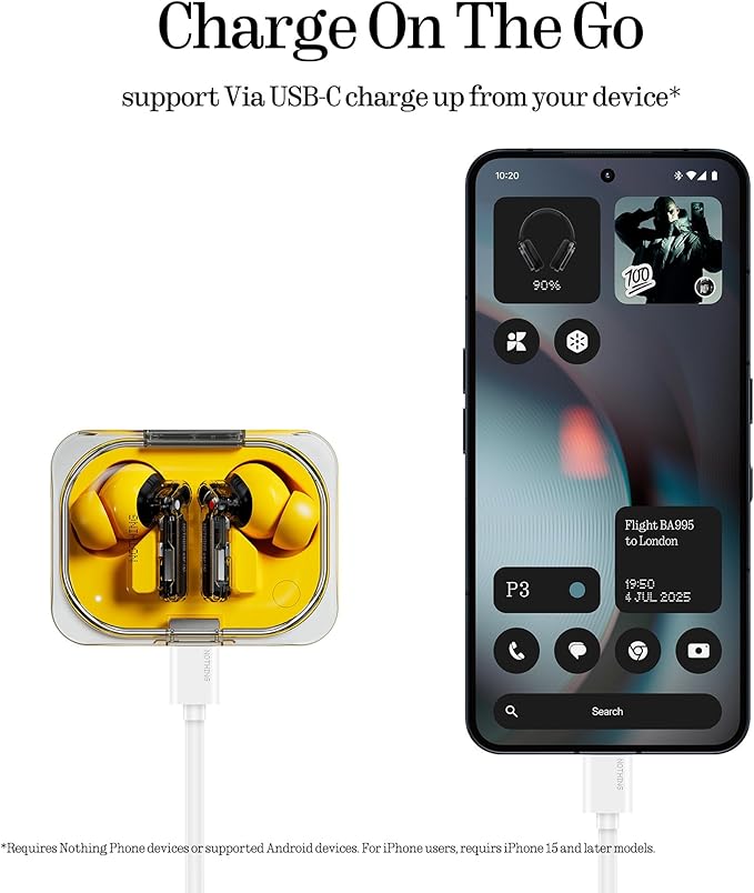 Nothing Ear (a) Wireless Earbuds, 45dB Hybrid Noise Cancelling Earbuds, Hi-Res Audio, Advanced Equaliser, Dual Connect, 6 Mics, 42.5H Playtime Ear Buds Wireless Bluetooth, Yellow