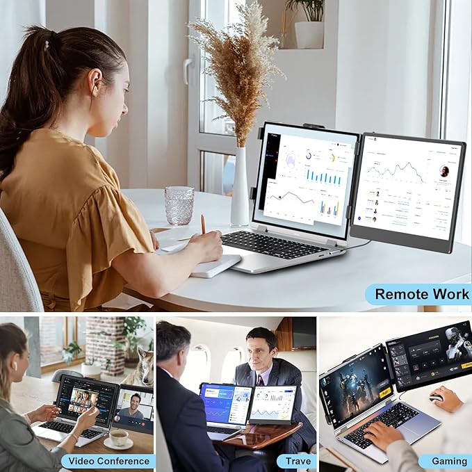KEFEYA Laptop Screen Extender 14", FHD 1080P IPS Laptop Monitor Extender Dual Screen, Portable Monitor for Laptops 13-17" with USB-C/HDMI Port, Plug n Play for Windows/Mac/Android/Switch/PS5