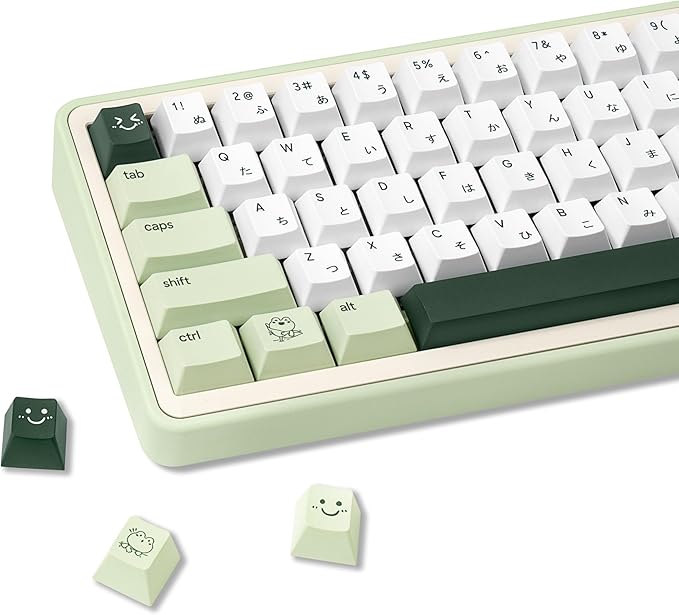 134 Keys Matcha Green Frog Keycaps - Cute PBT Japanese Keycap Cherry Profile Dye-Sublimation - Custom White Key caps for Cherry Gateron MX Switches Mechanical Gaming Keyboard