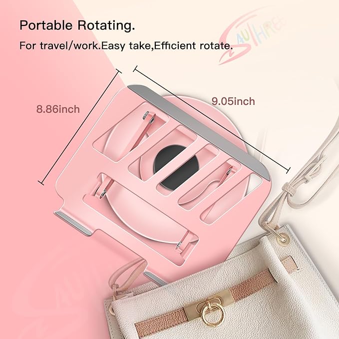 360° Rotating Adjustable Laptop Stand Perfect for Work, Painting,Office,Travel,Home,Fits MacBook & Laptops up to 13-15",Dual Rotary Shaft,Folding Design-Pink