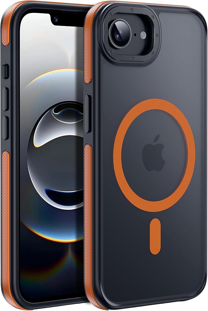 Strong Magnetic for iPhone 16E/17E Case [5X Military-Grade Protection] Compatible with fit MagSafe Shockproof Translucent Slim Thin Case for iPhone 16E-6.1", Orange Bumper