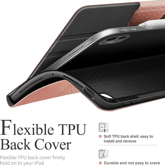 auaua Case for iPad Pro 13 Inch (M5/M4) 2025/2024, PU Leather Case with Pencil Holder, Supports Pencil Pro and Pencil(USB-C), Adjustable Angles, Auto Sleep/Wake (Pink)