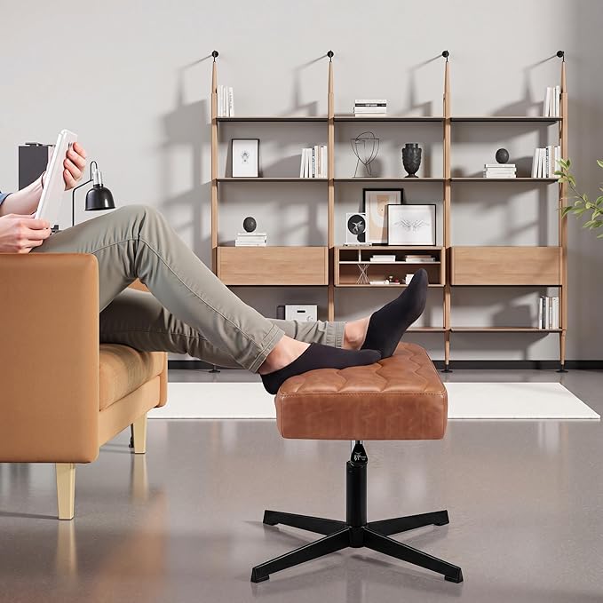 VECELO Under Desk Footrest, PU Ergonomic Foot Rest with Comfort Padding, Height Adjustable for Relieving Leg Pain, Stiffness, and etc, Brown
