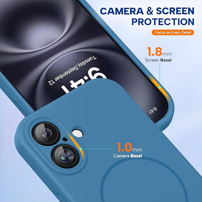 Miracase Magnetic for iPhone 16 Plus Case, [Soft Anti-Scratch Microfiber Lining], Compatible with MagSafe, Liquid Silicone Shockproof Drop Protection Phone Case for 16 Plus,Capri Blue