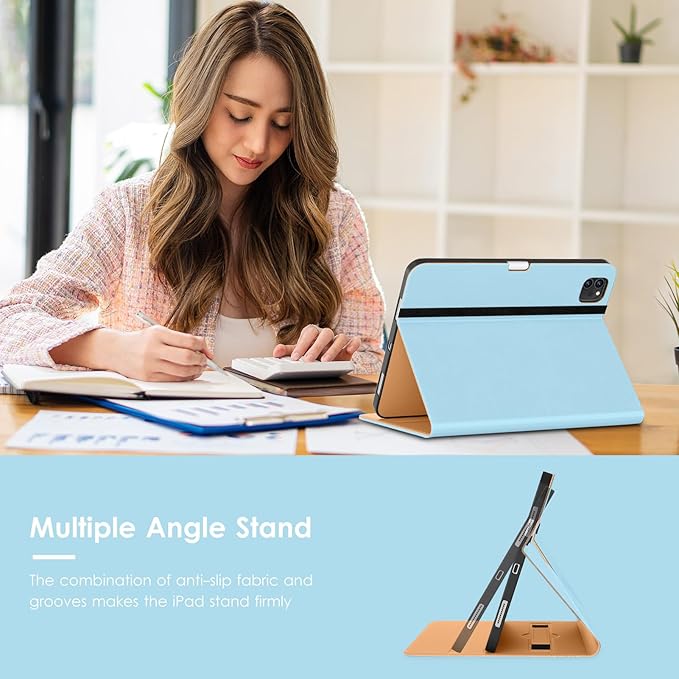 VIKESI Case for iPad Air 13 inch (M4) 2026 / (M3) 2025 / (M2) 2024,Premium Leather Folio,Apple Pencil Holder,Auto Sleep/Wake,Stand Cover - Ice Blue