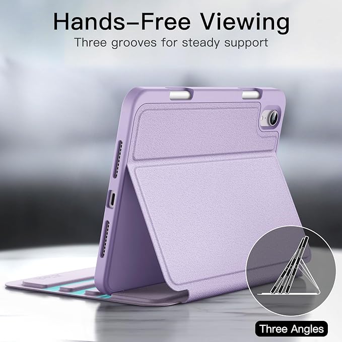 JETech Case for iPad mini (A17 Pro, 2024 Model, 7th) / Mini 6 (2021 Model, 6th) with Pencil Holder, Slim Folio Stand Protective Tablet Cover, Multi-Angle Viewing (Purple)