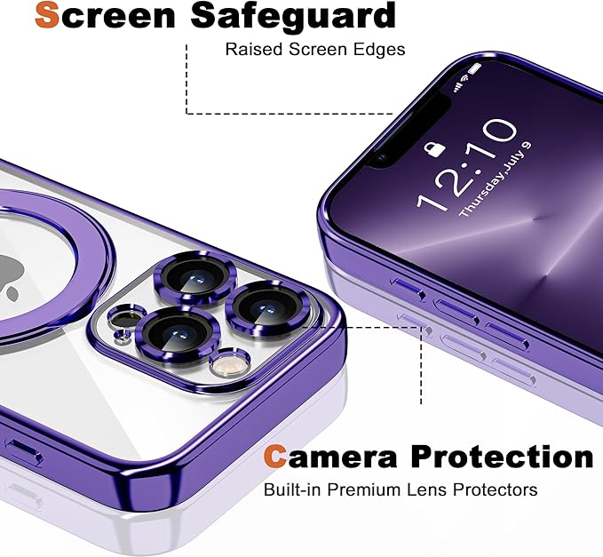 Compatible with iPhone 13 Pro Case with Invisible Magnetic Ring Stand [Compatible with Mag-Safe] [Full Camera Lens Protector] Plating Clear Phone Case for iPhone 13 Pro 6.1", Purple