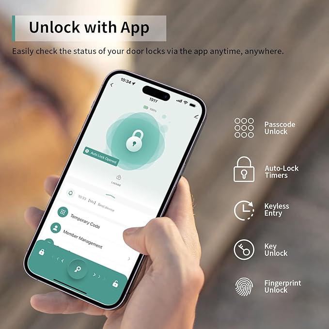 IRONZON Fingerprint Door Handle for Bedrooms - 191Y 4-in-1 Fingerprint Door Lock with Keypad and App Control, Smart Knob for Bedroom with Key, Keyless Entry Door Handle - Silver