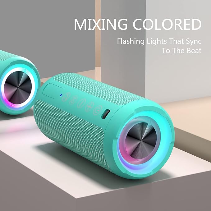 Ortizan Portable Bluetooth Speakers, IPX7 Waterproof Wireless Speaker with 24W Loud Stereo Sound, Outdoor Speaker with Bluetooth 5.3, Deep Bass, RGB Lights, Dual Pairing, 30H Playtime for Home