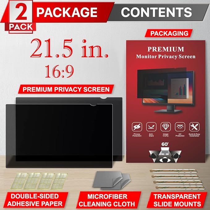 [2 Pack] 21.5 Inch Privacy Screen Filter for Widescreen 16:9 Monitor | Privacy Shield | Anti-Glare | Anti-Blue light | Anti-SPY | Eye Protection | Computer Security Private Filter Protector