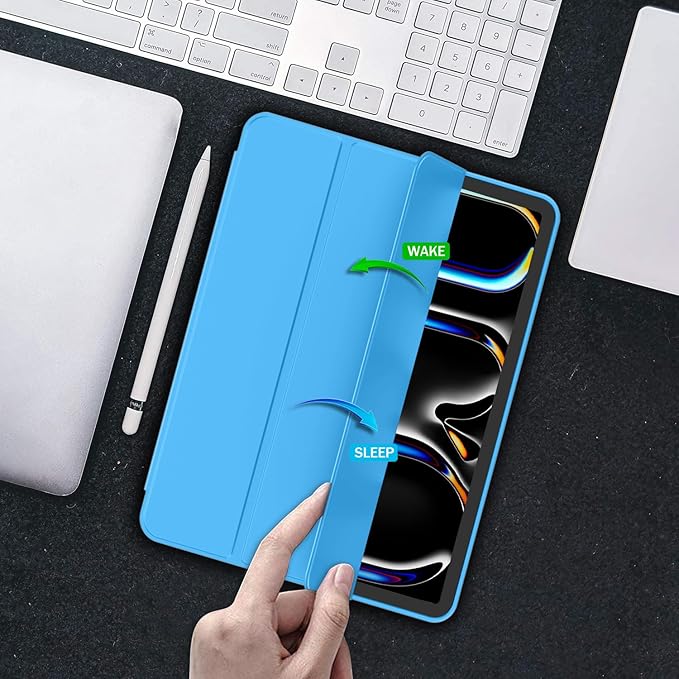 iMieet Case for iPad Pro 11 Inch (M5) 2025 /(M4) 2024 5th Gen, Trifold Stand Smart Cover with Pencil Holder and Soft TPU Back, Auto Wake/Sleep (Ocean Blue)