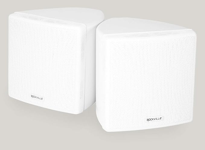 Rockville Pair Cube White 3.5" 30W RMS Home Theater Wall Speakers, 8 Ohm, 360-Degree Swivel Brackets, 2-Way Audio, Compact Design, for Home Theater and Surround Sound