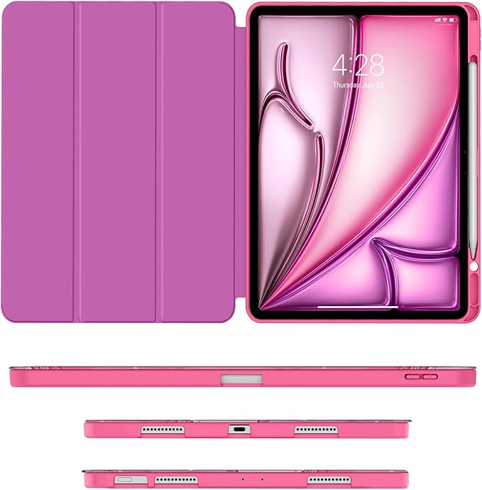 Soke Case for iPad Air 13 Inch (M4/M3/M2,2026-2024), iPad Pro 12.9" 6th/5th Generation with Pencil Holder(2021 2022 Release)-[Apple Pencil Charging + Auto Wake/Sleep] Soft Back Cover, Hot Pink Marble