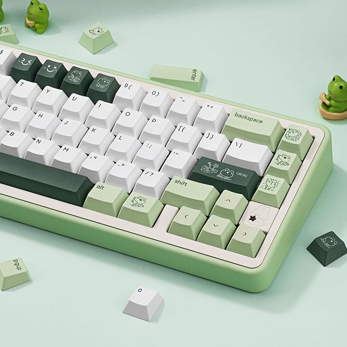 Cute Matcha Green Frog Keycaps 134 Keys-Cherry Profile Dye-Sublimation Custom Keycap-Minimalist Style PBT Key Caps for Cherry MX Switches Mechanical Gaming Keyboard 60% 75% 100%