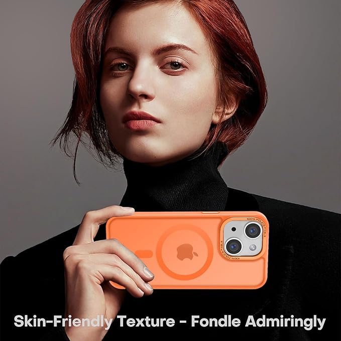 Newfuture Designed for iPhone 13 Case & iPhone 14 Case with Magnetic [13 FT Military Drop Protection] [Compatible with Magsafe] Slim Translucent Shockproof with Anti-Fingerprint Phone Case, Orange